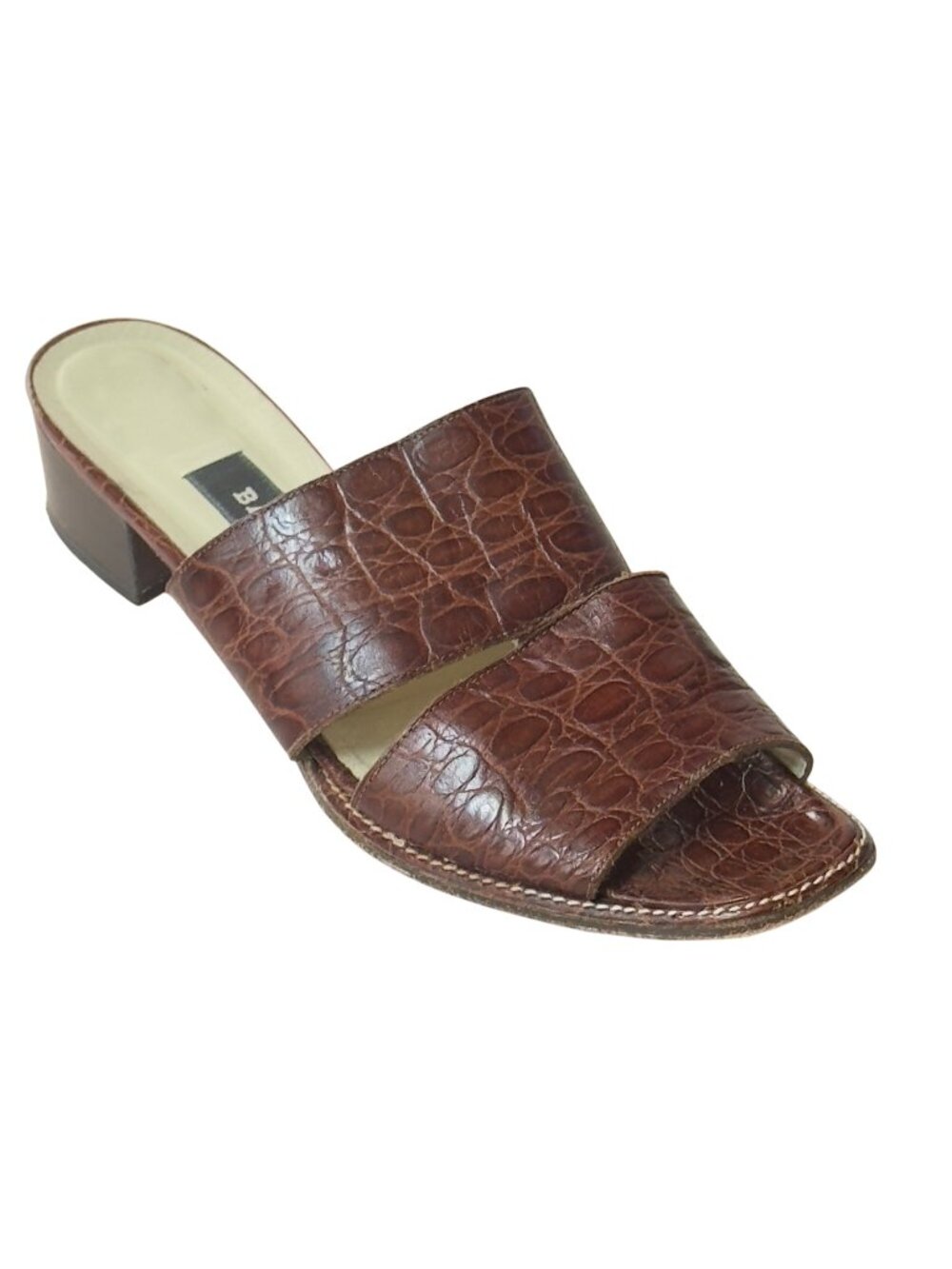 Brown Crocodile Embossed Leather Slide-On Heels By Bally Womens Size 7.5